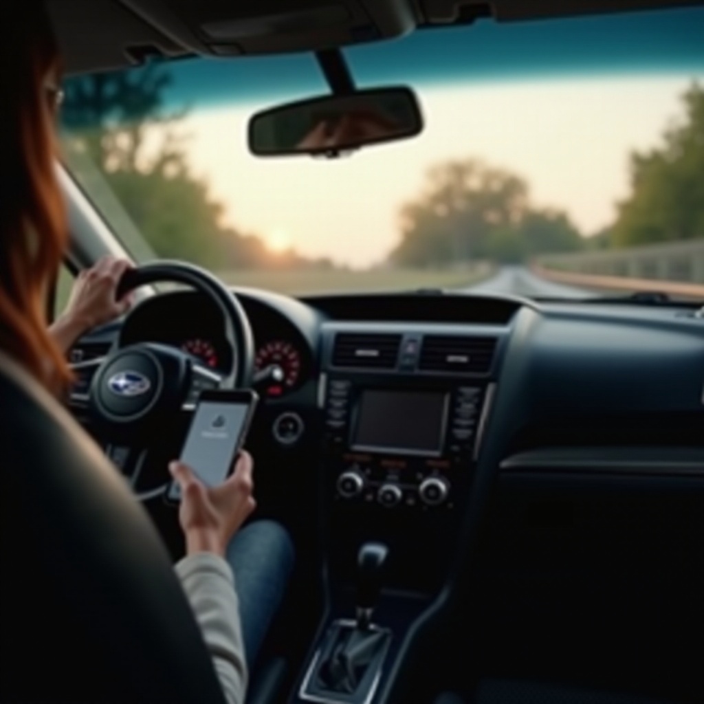 Samsung-telefoon opladen in een Subaru Outback uit 2000